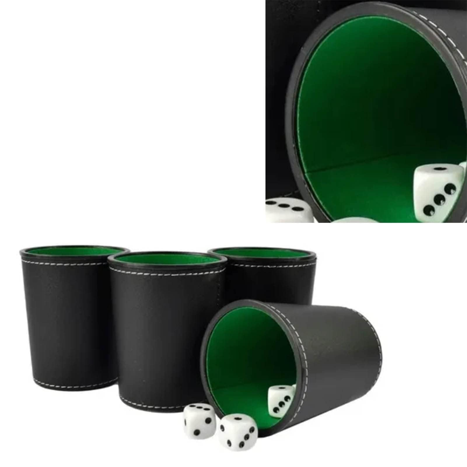 HERCHR 5Pcs Set di Tazze per Dadi in Pelle PU Fodera in Feltro Agitatore Silenzioso con 20 Dadi a Punti Scatola Nera Agitante per Yahtzee Farkle Bar Giochi di Dadi per Feste