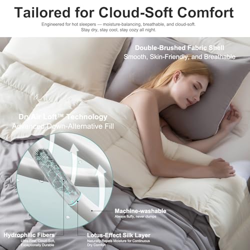 Image of KASENTEX King Comforter Set, Reversible, Goose Down Alternative, All Season | 250 GSM Fill, Ultra-Soft, Lightweight, Machine Washable, 1 Comforter + 2 Pillow Shams, Gull /Jet Stream
