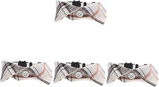 Mipcase 4piezas Collar De Gato Ajustable con Pajarita Cascabel Diseño Bonito Seguro para Gatitos Estilo De Cuadros Color Blanco para Mascotas Pequeñas