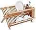 Lawei Bamboo Dish Drying Rack with Utensil Holder - Collapsible Dish Drainer Foldable Dish Rack Bamboo Plate Rack for Plates, Cups, Mugs, Utensil, Flatwares