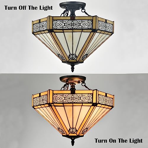 Samteen B7258-3CU-BK Tiffany Style Semi Flush Mount Ceiling Light 3-Light Stained Glass Ceiling Light 16 Inches Tiffany Flush Mount Light Fixture thumb #6