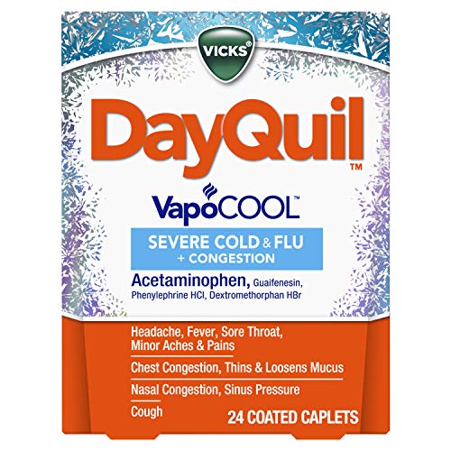 Vicks DayQuil SEVERE with Vicks VapoCOOL Cough, Cold & Flu Relief, 24 Caplets (Non-Drowsy) - Sore Throat, Fever, and Congestion Relief