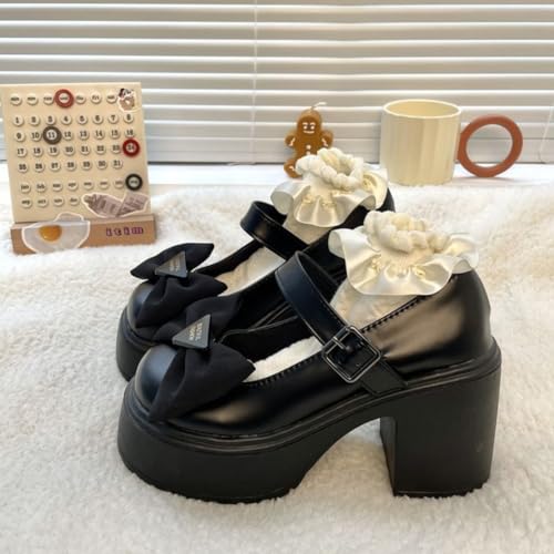 Bow High-Heeled Shoes Girls Leather Shoes with Socks for Travel Outdoor Party School2