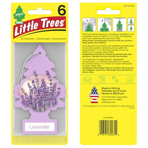 Image of LITTLE TREES Air Fresheners Car Air Freshener. Hanging Tree Provides Long Lasting Scent for Auto or Home. Lavender, 24 Airs Fresheners (Pack of 6)