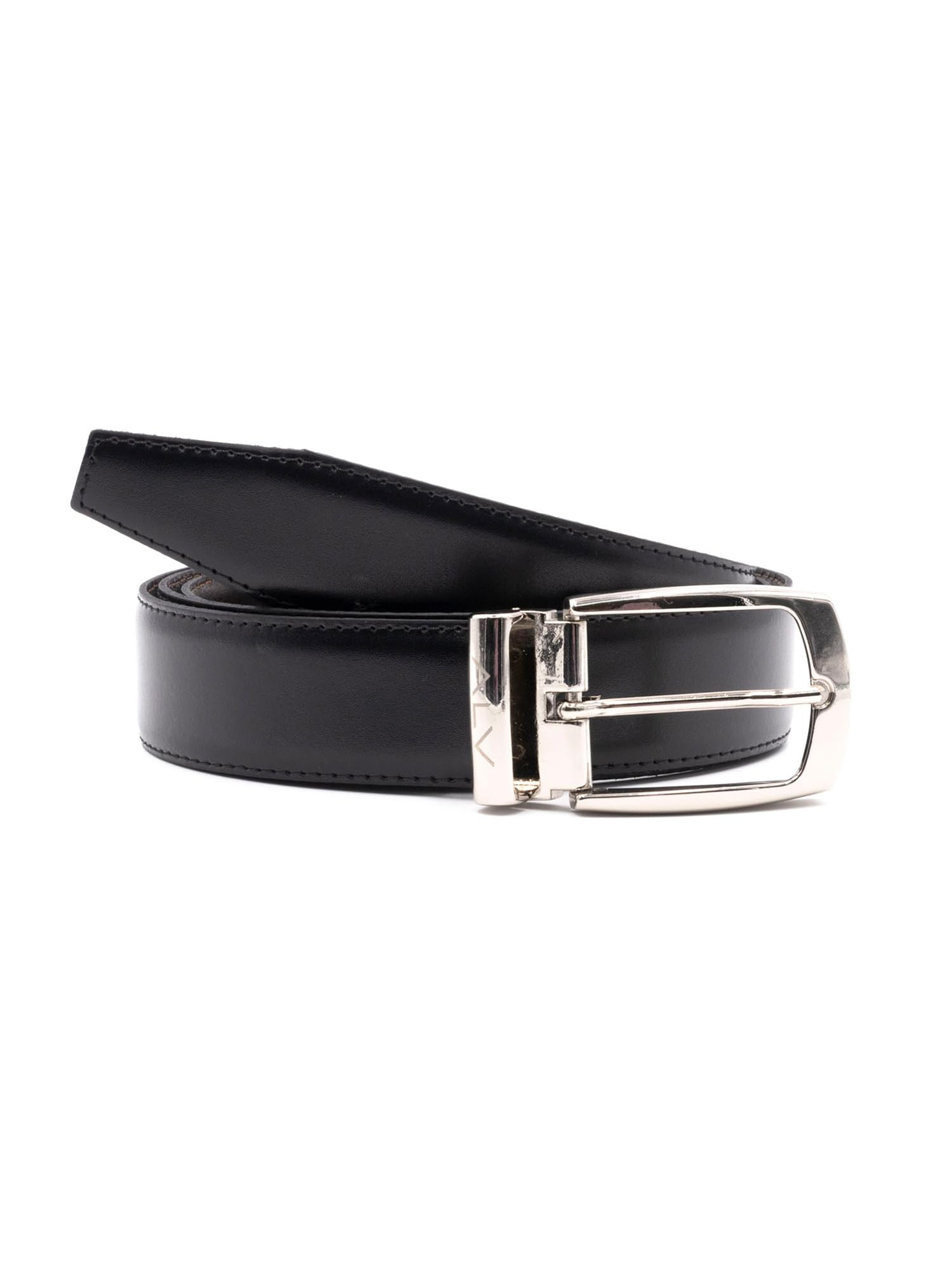 ALV by Alviero Martini Cintura Hombre ALV Alviero Martini Piel Negra Hebilla Plateada Made in Italy Black and Dark Brown 110-125