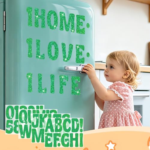 Image of Bulletin Board Letters 129 PCS Glitter Letter Stickers Large 4 Inch, Green | 12 Sheets,Alphabet Number Stickers,Self-Adhesive,Sticker Letters for Poster Board,Classroom,Display,Mailbox,Craft,Party Decor