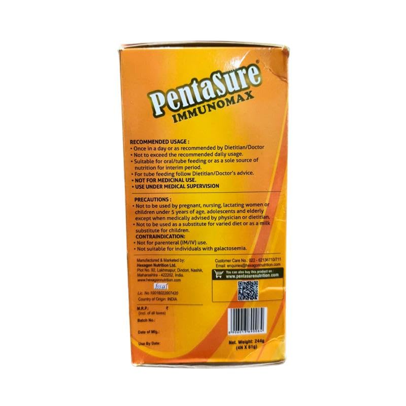 Image of PentaSure IMMUNOMAX - Immunity Booter | Triple Protection Formula | Whey Protein, MCT, Immuno Nutrients | Reduce Inflammation, Helps Protein Synthesis | 22.95g Protein /100g | Creamy Vanilla -61g*4N