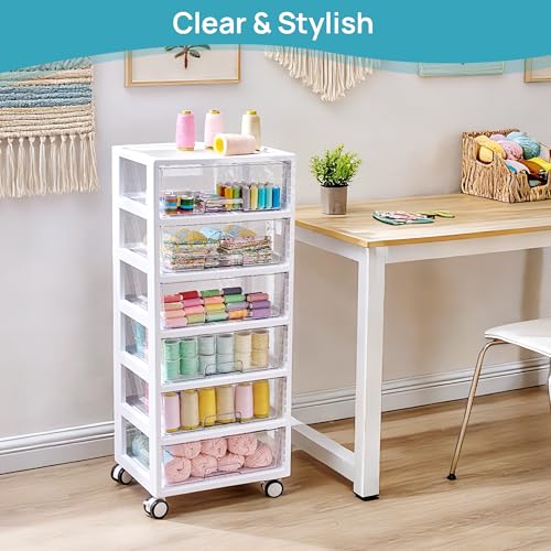 Image of Vtopmart 6-Tier Rolling Cart with Deep Drawers, Clear Plastic Storage Organizer for Art & Craft Supplies, Toy, Office, Classroom, Bedroom, Bathroom