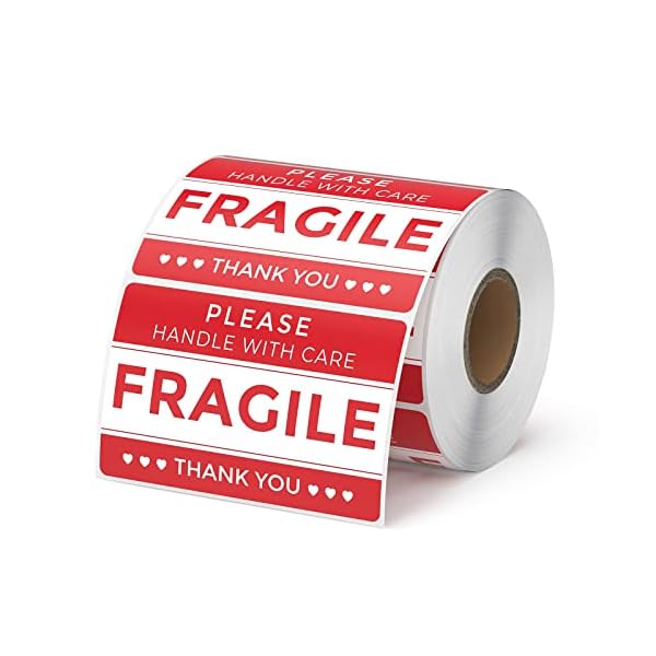 MUNBYN 3" x 2" Fragile Aufkleber für den Versand, Handle with Care Aufkleber, Starke Selbstklebende Rote Fragile Etiketten für den Umzug (500 Etiketten/1 Rolle )