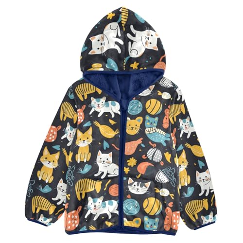Pet Cat Colorful Toys Girls Fleece Jacket Girls Fall Jacket Boys Coats Zip Up Hoodie Children Sherpa Warm Outerwear 2-10T