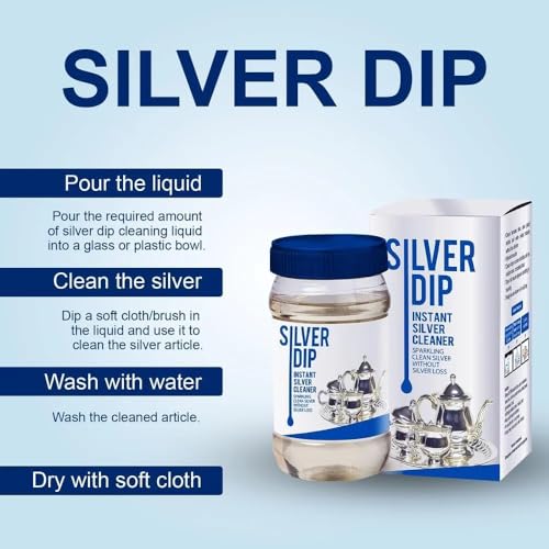 Image of Silver Dip Cleaner Liquid - Fast Acting Tarnish Remover for Jewellery, Pooja Items & Utensils Instant Sparkling Clean