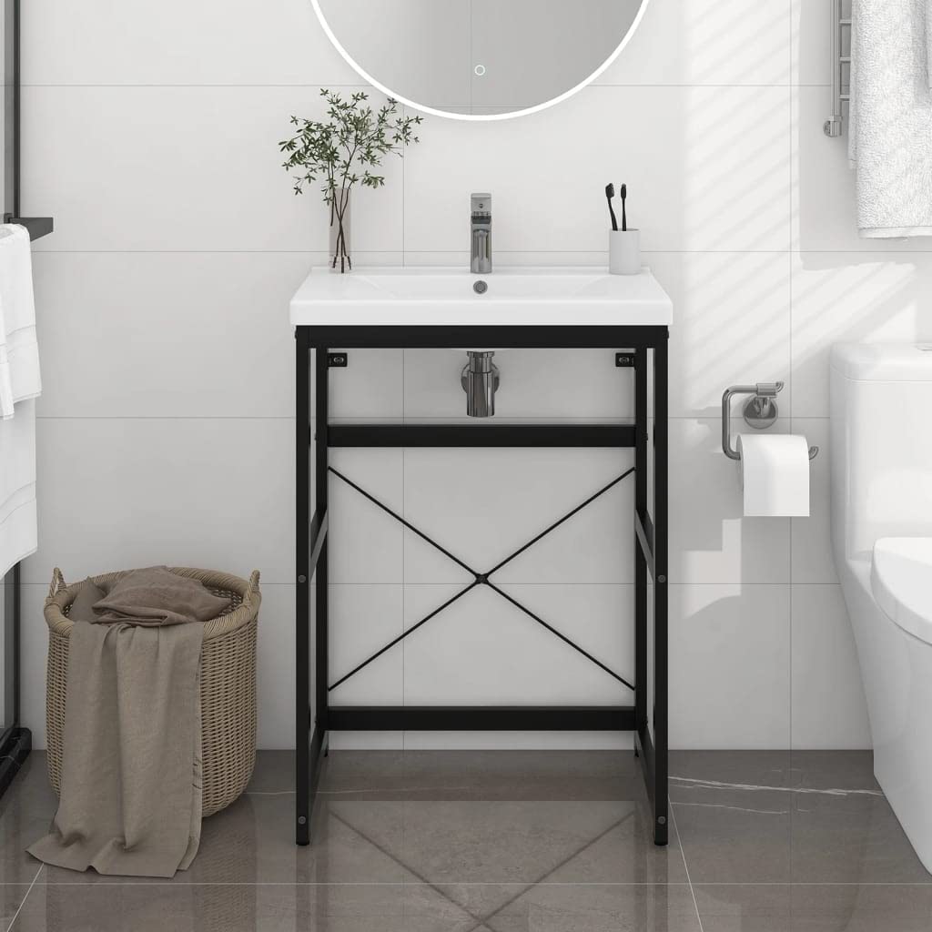 vidaXL Estructura de Lavabo Cuarto de Baño Soporte Aseo Lavamanos Inodoro Fregadero Almacenamiento Muebles de Hierro Negro 59x38x83 cm