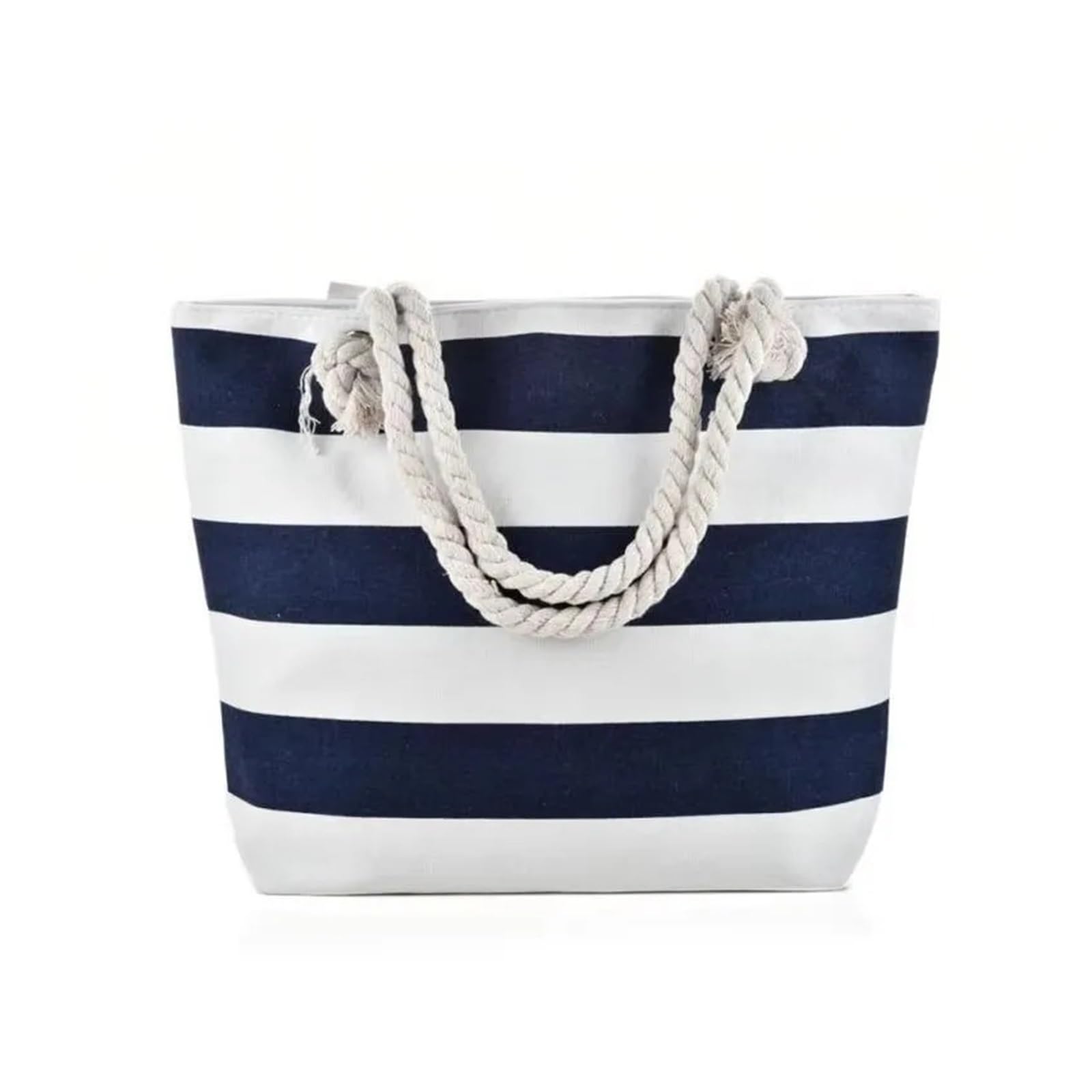 Sac de plage rayé à grande capacité en toile de coton solide - 7