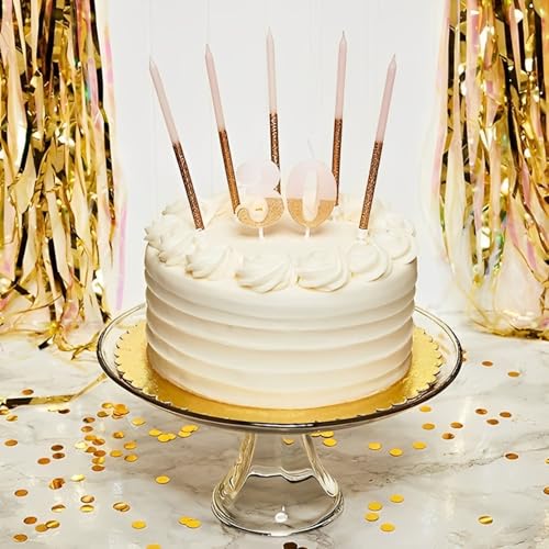 Image of Wanna Party 6 PCS White Gold Glitter Birthday Candles, Tall Glitter Cuppcake Long Thin Cake in Holders for Birthday Wedding Party Decorations