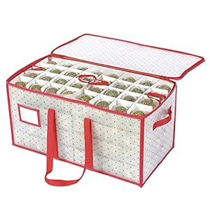 Sattiyrch Plastic Christmas Ornament Storage Box with Dual Zipper Closure – Box Contributes Slots for 128 Holiday Ornaments 3 Inch – Keeps 128 Xmas Holiday Ornaments (128)