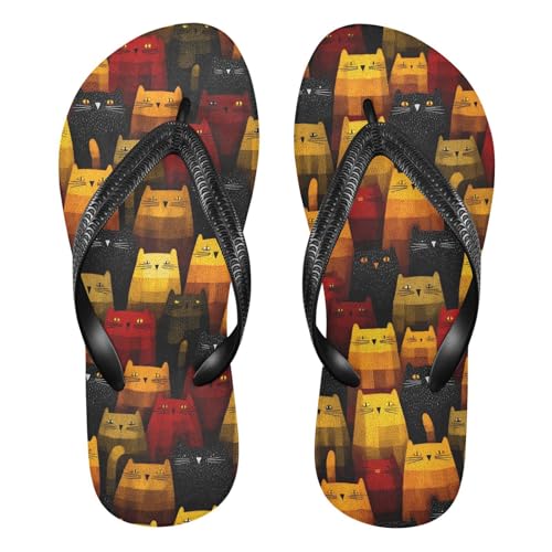 Flip Flop Sandals Yellow Cats Print for Women Men Beach Outdoor XS