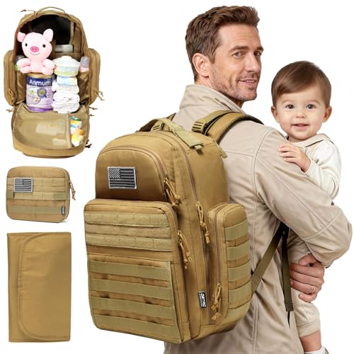 Image of Diaper Bag Backpack for Dad, DBTAC Large Baby Nappy Bag for Men w/Changing Mat, Insulated+Wipe Pockets, Stroller Straps, Brown