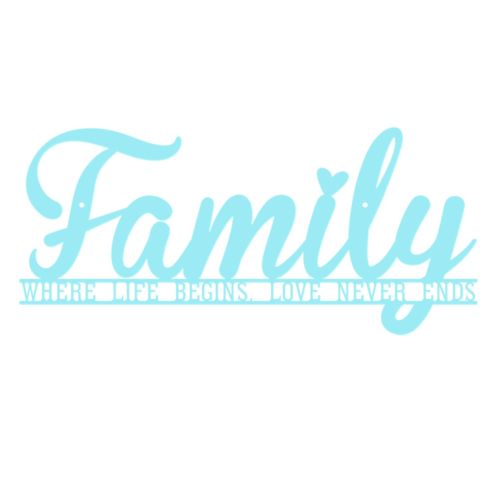 AHYS Family Wall Decor Rustic Metal Family Signs for Farmhouse Home Living Room Bedroom Decor - Light Blue