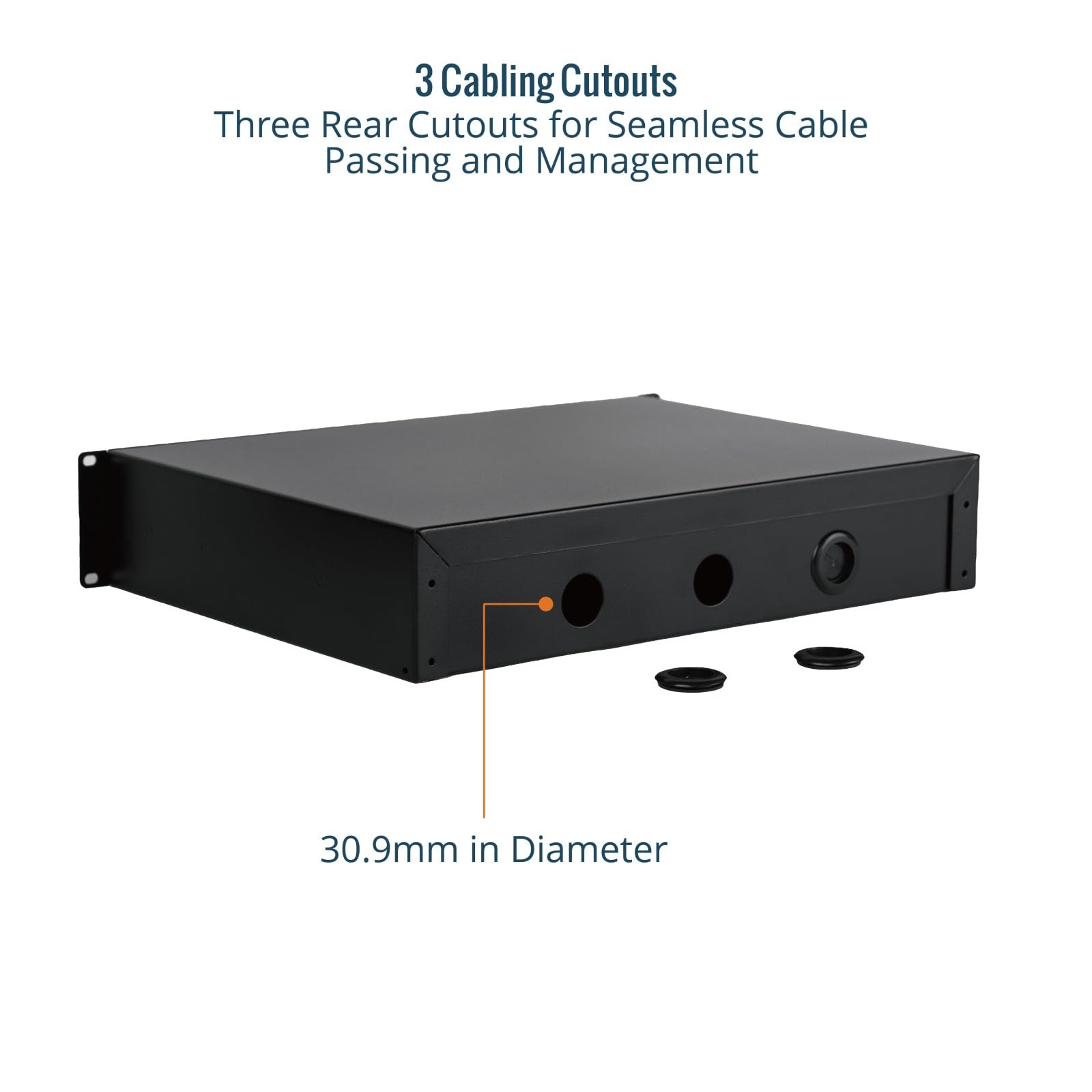 Tecmojo 2U Tiroir Rack, pour Armoires 19 Pouces, Verrouillable avec Support Arrière, Capacité de Charge 10kg, Ouvertures pour Gestion des Câbles, Noir