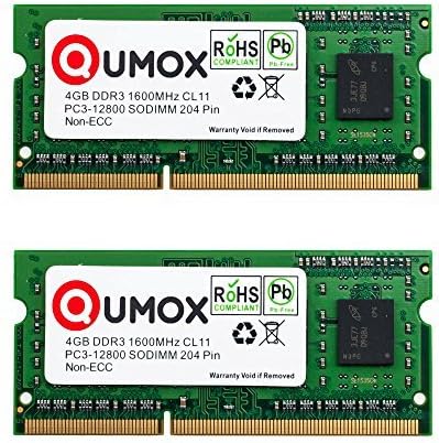QUMOX 8GB (2x 4GB) 1600 DDR3 4 GB PC3-12800 SO-DIMM PC3 RAM Laptop Memory 204pin CL11