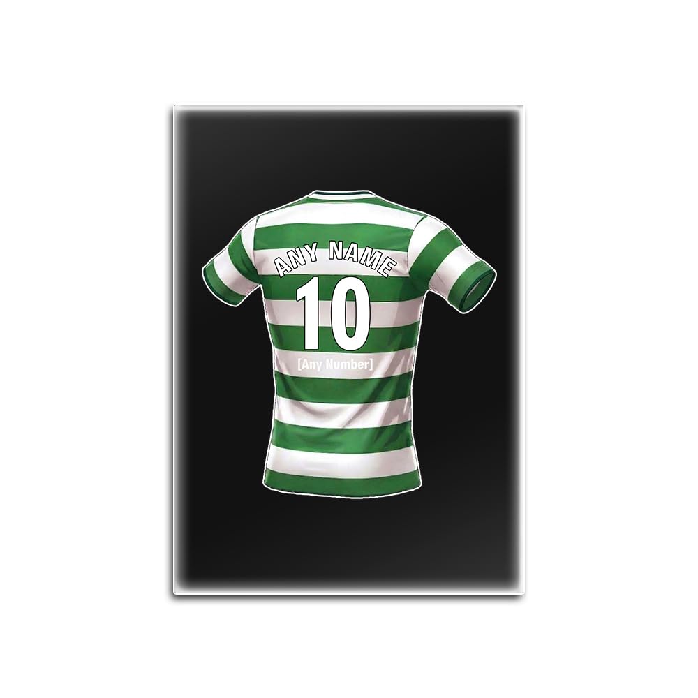 UNIGIFT Personalised Gift - Glasgow East End Fan Black Glass Fridge Magnet (Green and White Football Jersey Design) Custom Name - Parkhead G40 Club