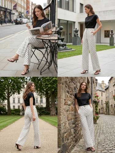 Image of GRECIILOOKS Boho Printed Wide Leg Palazzo Pants for Women, Flowing High Waist Rayon Trousers for Beach, Vacation, Lounge, and Summer Style