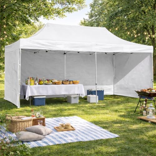 Image of BEYOND SKY 10 x 20 FT Pop Up Gazebo Canopy Tent with 3 Side Walls and Curtains, Heavy Duty Waterproof Outdoor Canopy, Height Adjustable Sun Shade for Garden, Terrace, Camping & Events, Red (50 kg)
