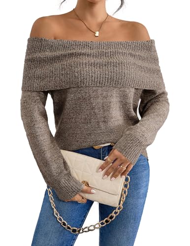 SunnyMelody Womens Off The Shoulder Sexy Sweaters for Women Fall