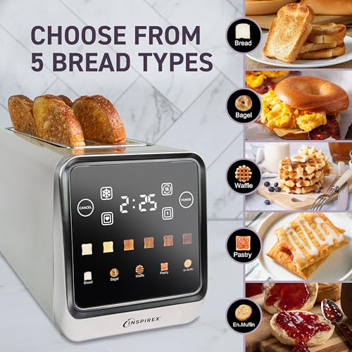 Inspirex Touch Screen Toaster - 4 Slice Long Extra-Wide Slots - 5 Bread Type and 6 Browning Levels - Defrost, Reheat, Favorite, Single Slot Settings - Stainless Steel by Nostalgia - Image 7