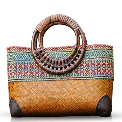 Bolso de Playa de Rattán para Mujer con Asa de Bambú miniatura 1