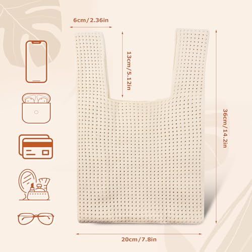 Image of Small Crochet Knit Tote Wrist Bag, Portable Knot Sleeve Handle Bag Cute Wristlet Pouch Purse for Women