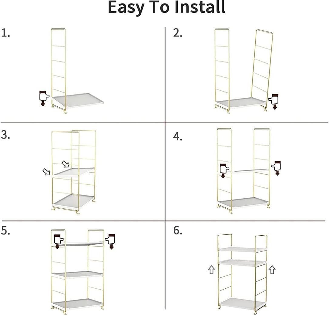 3-Tier Kitchen Spice Rack, Freestanding Stackable Organizer Shelf, Bathroom Countertop Storage Shelf, Cosmetic Organizer Holder, Square Standing Rack (Golden)