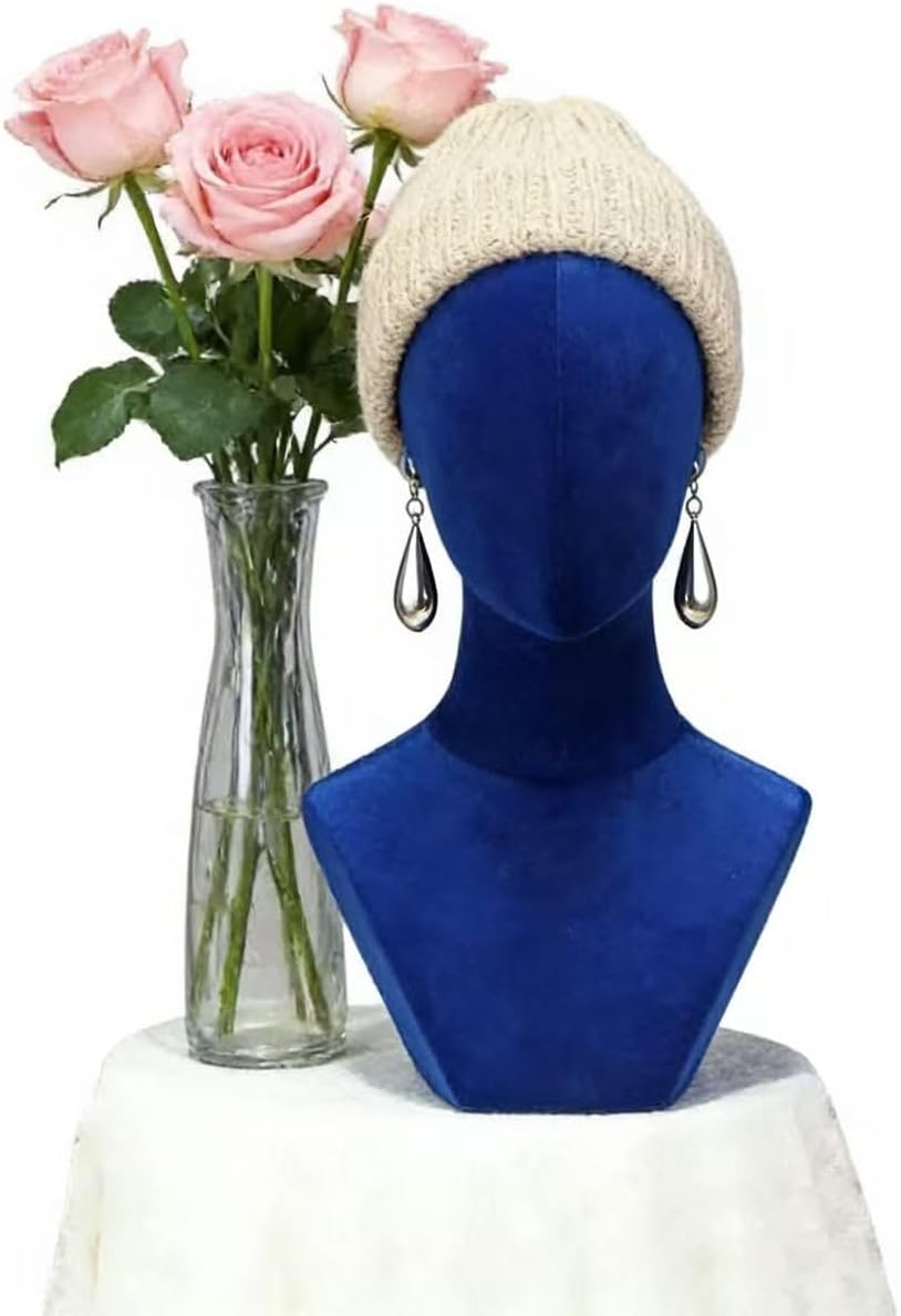 Neutral Foam Mannequin, Head Model Wig and Hair Accessory Display Stand, Necklace and Hat Mannequin (Blue)