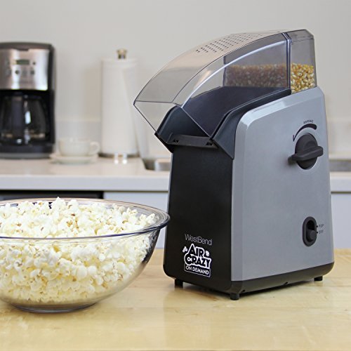 West Bend 82702GB Air Crazy On Demand Hot Air Popcorn Popper Featuring Single Serve or Family Size Portion Control, 4-Quart, Black
