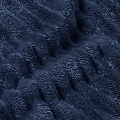 Image of BEDELITE Fleece Blanket Queen Size - 3D Ribbed Jacquard Soft and Warm Decorative Fuzzy Blankets - Cozy, Fluffy, Plush Lightweight Throw Blankets for Couch, Bed, Sofa(Navy Blue, 90x90 inches)