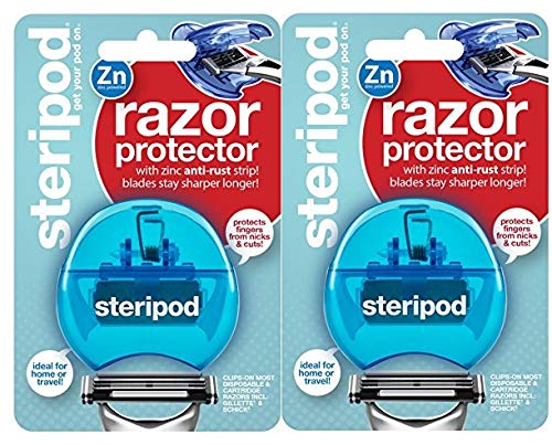 Steripod Men and Women Safety Razor Holder - Clip-On Cover Anti-Rust Blade Razor Protector Travel Size (2 Pk Blue)