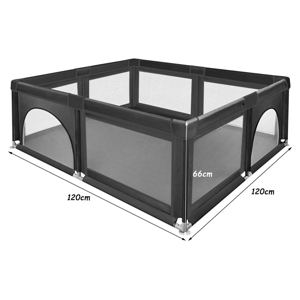 XANNI Parc Bébé, Parc pour Bébé avec 50 Balles, avec 2 Porte à Fermeture Éclair Ronde, Large Parc Enfant pour Intérieur et Extérieur, 120 * 120 cm