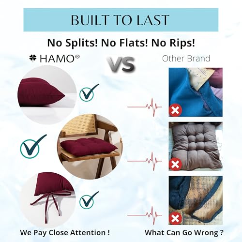 HAMO Dining Chair Seat Pad Cushions Set of 4, 38x38 cm, 15x15 inches (Red) - Cosy Home Interiors HAMO Dining Chair Seat Pad Cushions Set of 4, 38x38 cm, 15x15 inches (Red) - Image 2