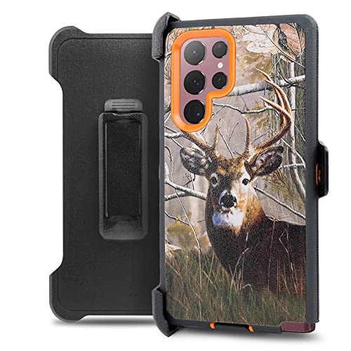 Thousandgear Designed for Samsung Galaxy S22 Ultra 6.8inch Holster Belt Clip Case Heavy Duty Protector Non-Slip Back Cover, Shockproof Full-Body Protective Case (Deer)