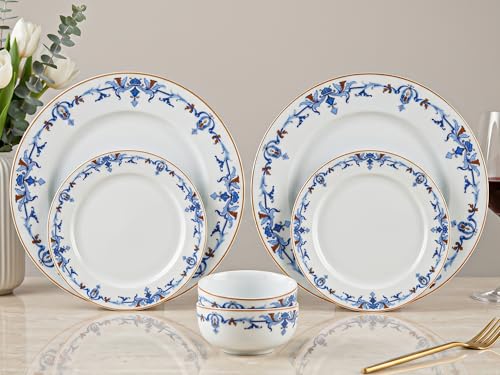 Image of Bodhi House Premium Porcelain Dinner Set 6 Pieces Serving for 2 | Royal Crest Design | Microwave & Dishwasher Safe | Crockery Set | Dinnerware Set for Home, Dining, Kitchen & Gifting