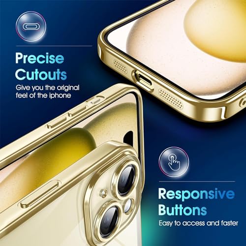 Image of VONZEE Electroplated Clear Transparent Case Compatible with iPhone 15 Plus, Luxury TPU Cover, Full Body Protection, Individual Lens Camera Protection, Slim Shockproof Protective Phone Case, Gold