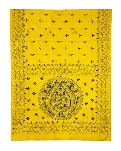 Image of SHRISTI CLOTHINGS Women's Hand Embroidered Cotton Silk Kantha Stitch Saree with Blouse Piece (SB4200924 YELLOWD97)
