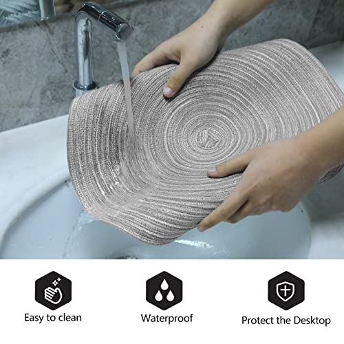 Pauwer Round Placemats and Coasters Set of 6, Grey Non Slip Washbale Table Mats and Coasters Sets Heat Resistant Decor Table Place Mats - Image 3