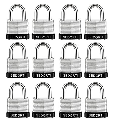Image of SEDORTI Laminated Steel Padlock Set, 1-1 /4 inch Wide Body, Small Heavy Duty Locker Lock, Keyed Alike Padlocks, Lock for Gym Locker, Luggage, Suitcase, Baggage, Toolbox, Case, Pack of 12