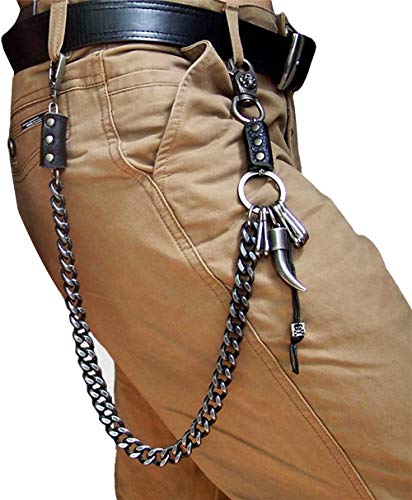 Black Sugar Chaine Pantalon Métal Noir Gris Porte Feuille Clés Anneaux Balle Gun Corne Cuir Skull Tête Mort Motard Punk Gothique Goth Biker Squelette (Corne)