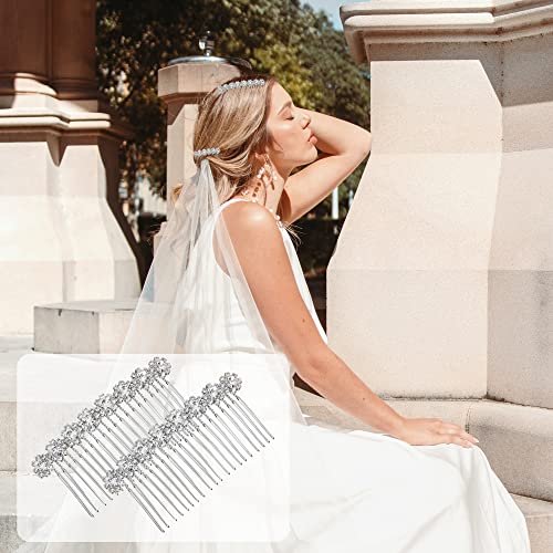 Wbcbec 4 Pack High-Grade Alloy Diamond Rhinestone Flower Hair Side Combs Wedding Bridal Jewelry Hair Clips For Women(Silver) #TOP4