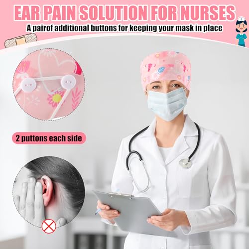 Image of Unittype 4 Pcs Nurse Caps for Women Nursing Working Caps with Button and Sweatband Adjustable Elastic Scrub Hats for Dentist