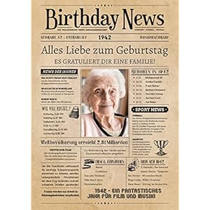 PRINTALA Geburtstagszeitung – personalisiert mit Deinem Text & Foto | Jahrgang nach Wahl | Posterdruck (1942)