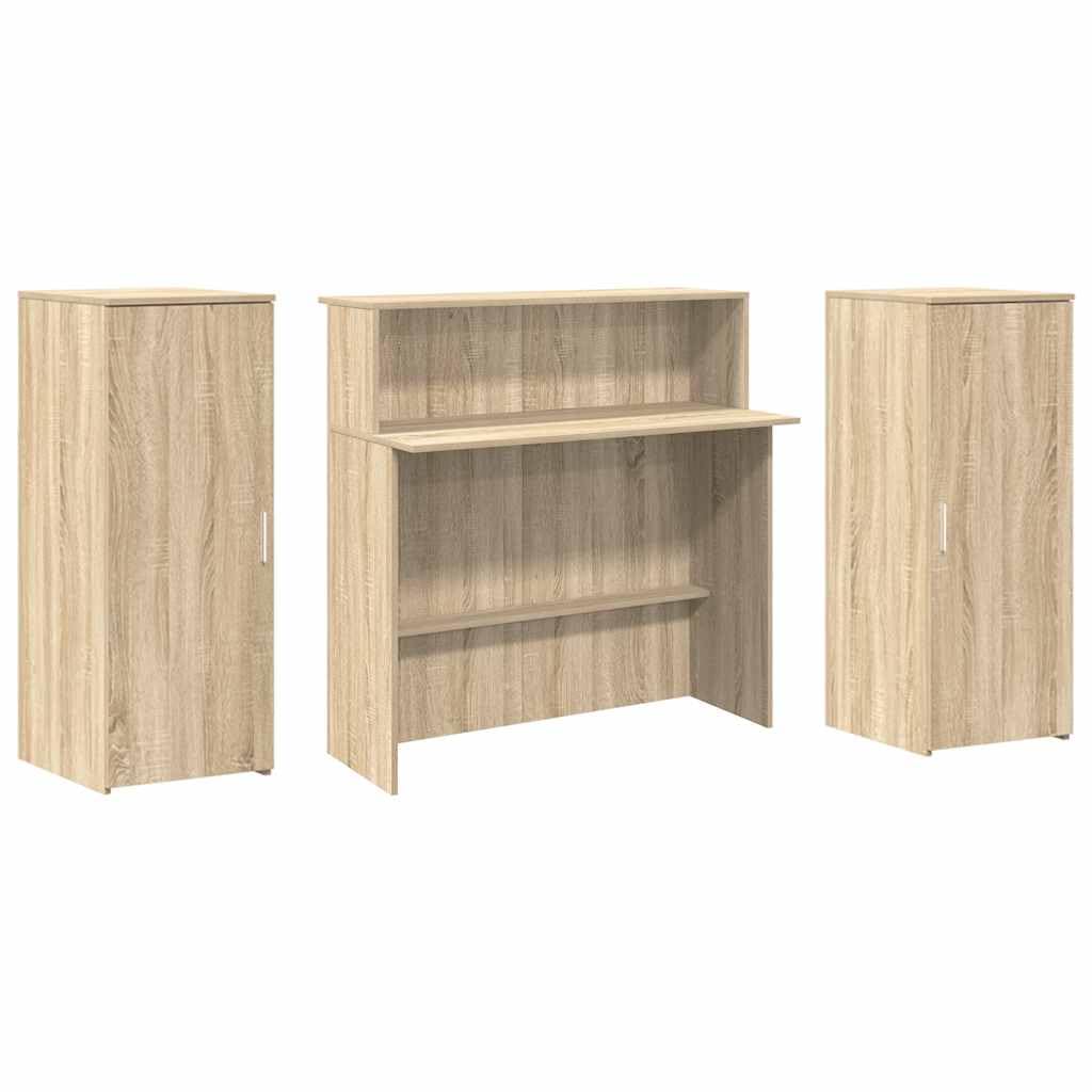 Empfangstheke Sonoma-Eiche 180x50x103,5 cm Holzwerkstoff Set | Dreiteiliger Counter mit viel Stauraum für Büro, Praxis und Salon. Robustes Material in Sonoma-Eichen-Optik.