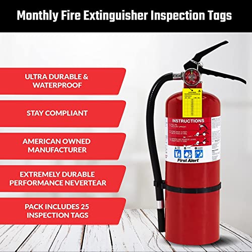 4 Year Fire Extinguisher Inspection Tags - [25 Pack] [2023-2026] Monthly Fire Extinguisher Tags For Indoor Or Outdoor Fire Extinguishers, Uv/Waterproof, Extremely Durable Performance Never Tear #TOP5